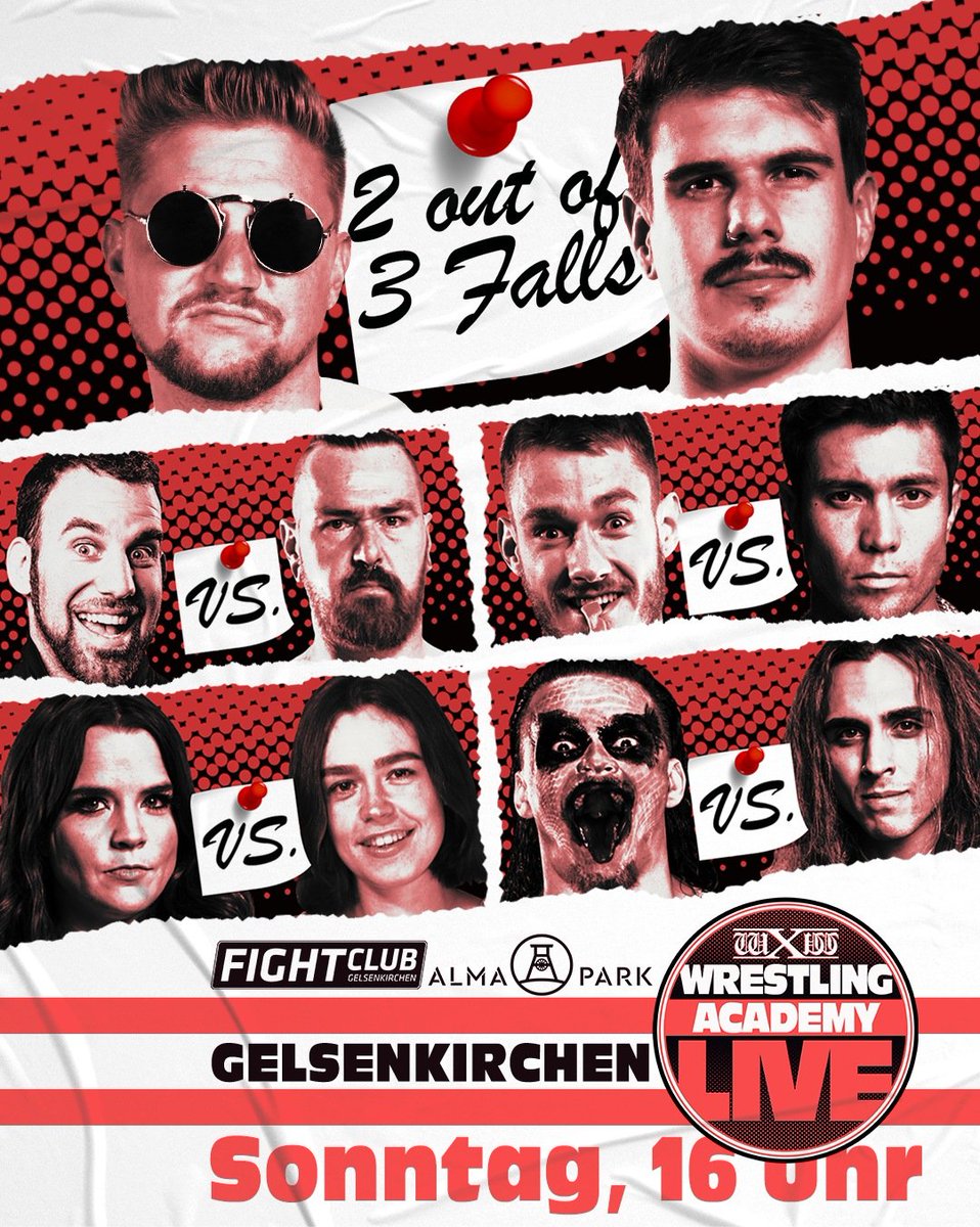Diesen Sonntag! wXw Wrestling Academy LIVE Volume 8 unter anderem mit:

2 out of 3 Falls:
Alex Duke vs. Elijah Blum

@suavewrestling von <a href="/smashwrestling/">Smash Wrestling</a> vs. <a href="/danny_fray_pw/">Danny Fray</a>

Los geht's um 16 Uhr in der wXw Wrestling Academy im Fight Club Gelsenkirchen.

🎟 events.wXw-wrestling.com