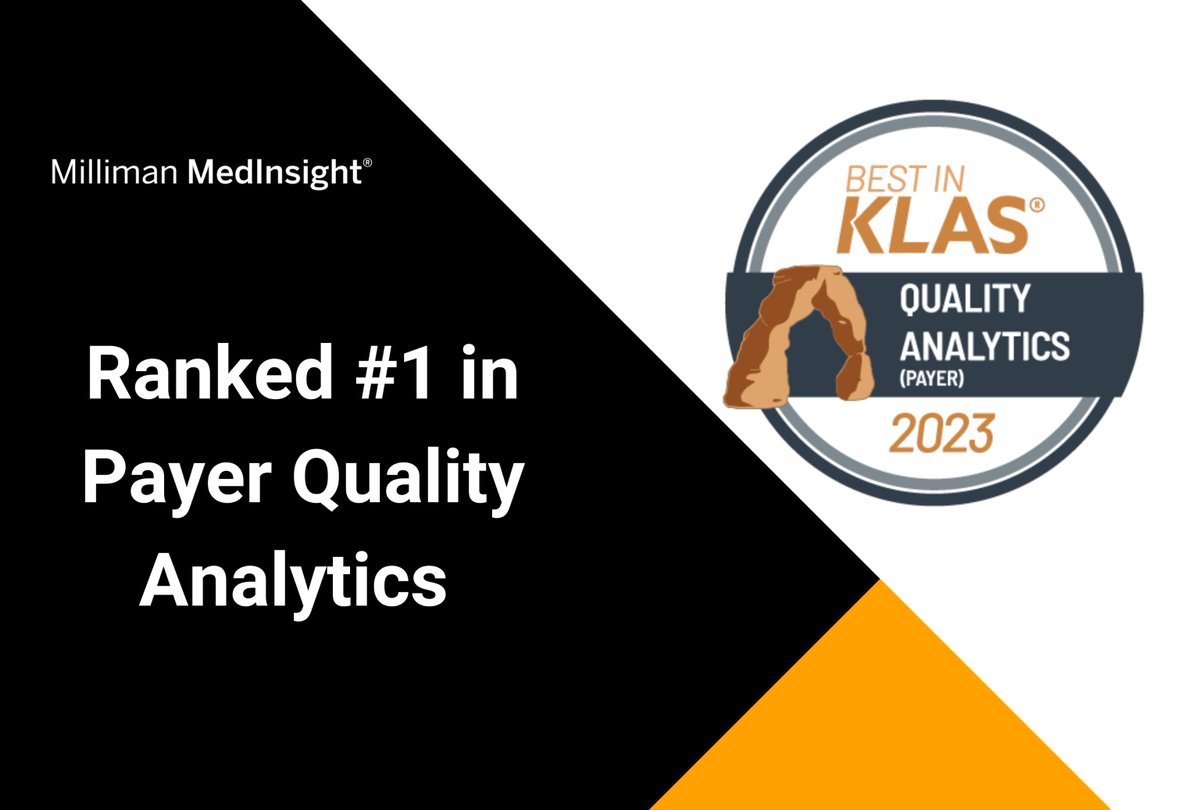 MedInsight's tweet photo. We are excited to announce that Milliman MedInsight ranked #1 for Payer Quality Analytics in the 2023 #BestinKLAS report for the fifth year in a row!

Read more here: https://t.co/TYMLwDkjx5

#BestinKLASAwards
#BIK2023
#BIK23 https://t.co/Wf9CduTHNX