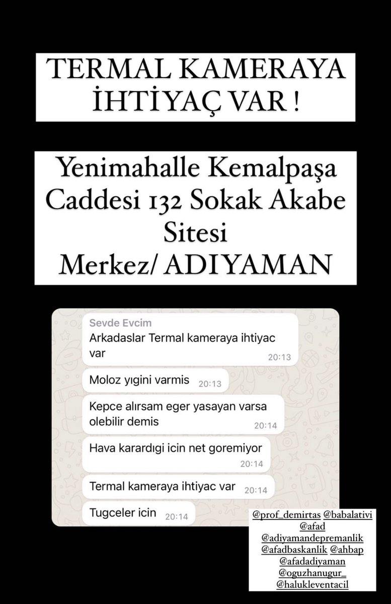 zeyneptopuzz's tweet photo. .@AFADBaskanlik @AFADAdiyaman @ahbap @Ahbap_Adiyaman @AdiyamanBelTR @AFAD_gonullu @OguzhanUgur @haluklevent @BabalaTv https://t.co/XjMGr8JqAS