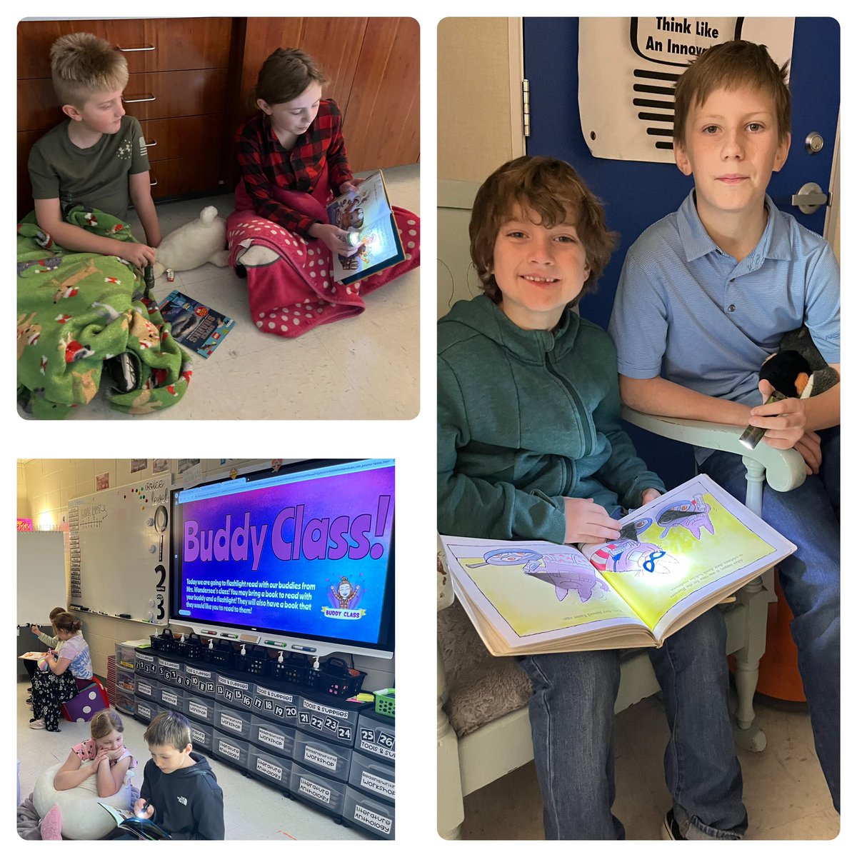Wrapped up a week of flashlight reading with our buddy class! #theMESway #AVIDatMESI 🔦📙📚