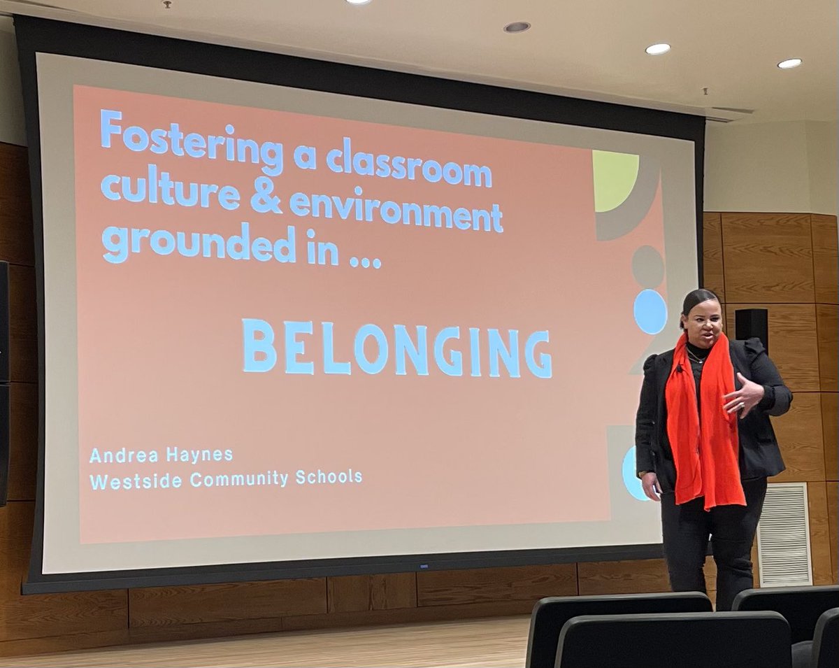 UNLFEC's tweet photo. "A sense of belonging is directly tied to social/emotional health outcomes and student achievement outcomes." @AHaynesWestside sharing the importance of belonging to being a successful teacher. #professionaldevelopmentday @UNL_CEHS https://t.co/yvvZ3kXMTL