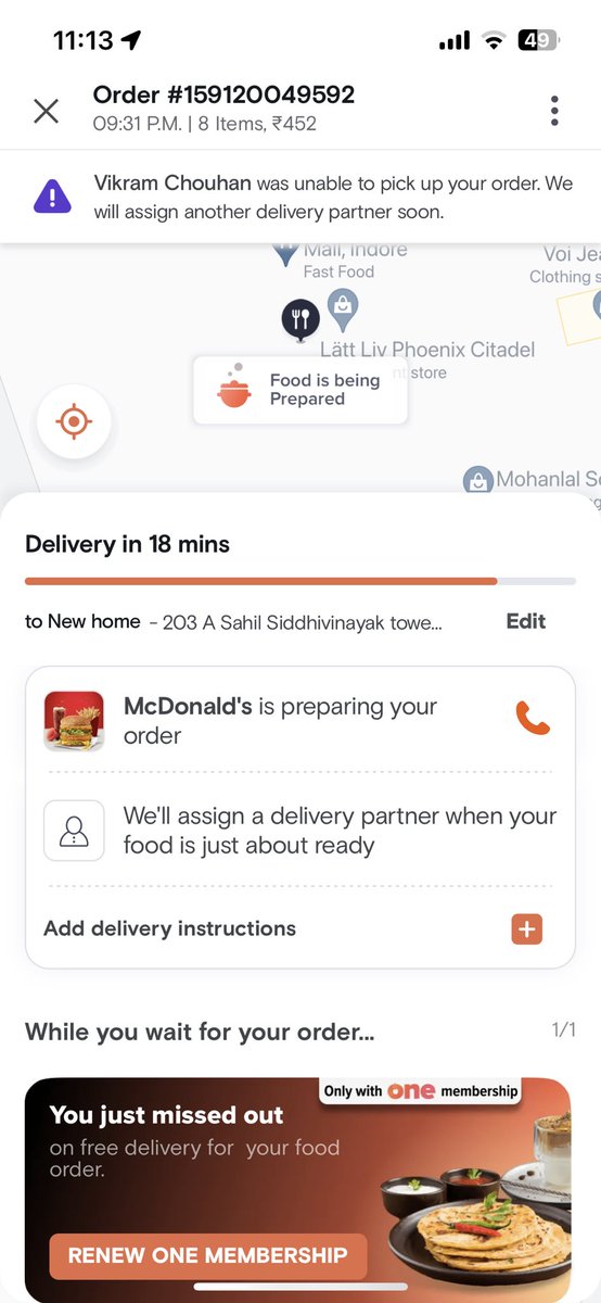 nandani1929's tweet photo. @SwiggyCares Again at 11:13 it is showing 18 minutes https://t.co/T6xUGBjESq