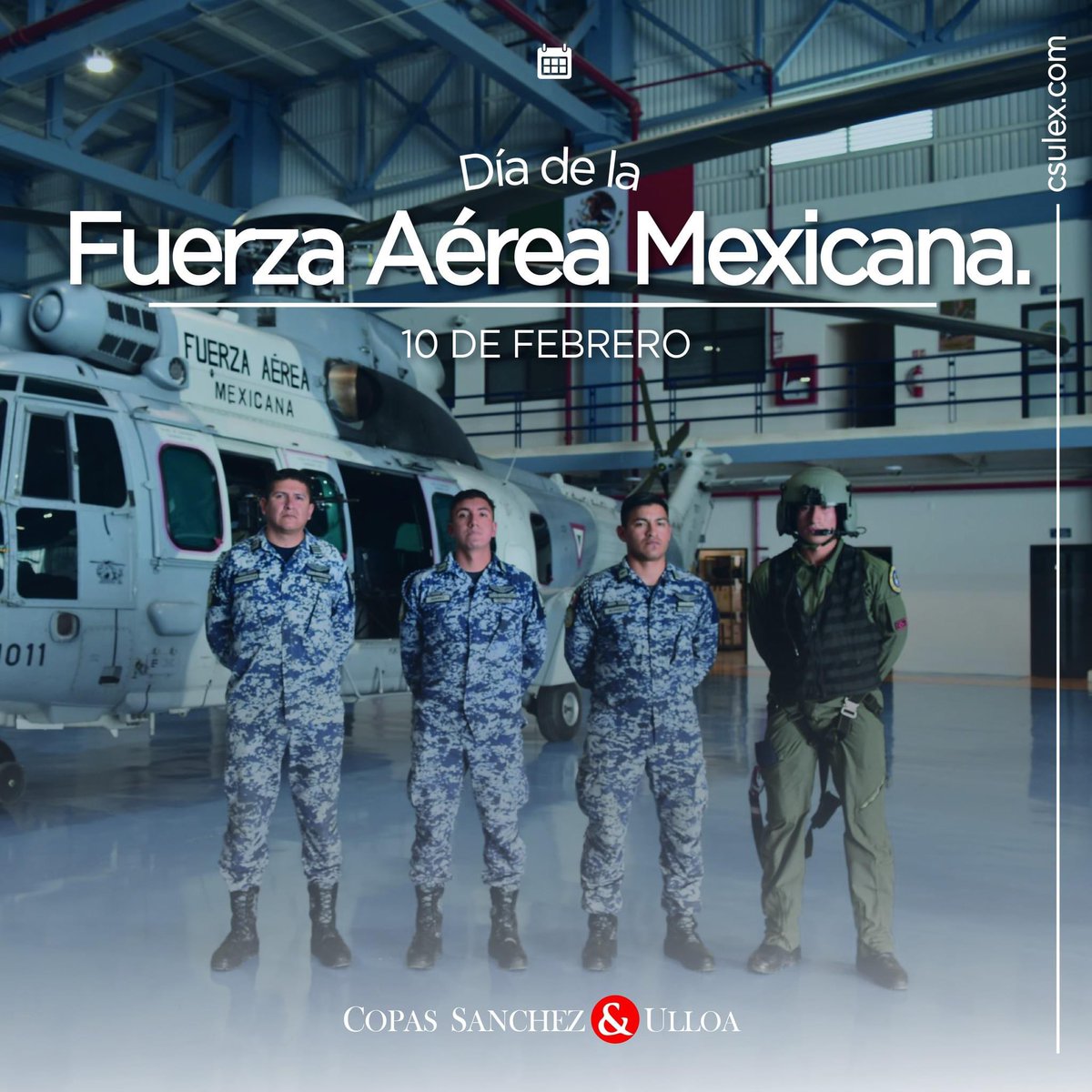 CsuLex's tweet image. 𝟭𝟬 𝗱𝗲 𝗳𝗲𝗯𝗿𝗲𝗿𝗼 , "Día de la 𝗙𝘂𝗲𝗿𝘇𝗮 𝗔é𝗿𝗲𝗮 𝗠𝗲𝘅𝗶𝗰𝗮𝗻𝗮."

Todo nuestro reconocimiento a los hombres y mujeres comprometidos con nuestro país, que día a día trabajan por la paz y seguridad.

#DíaDeLaFuerzaAéreaMexicana