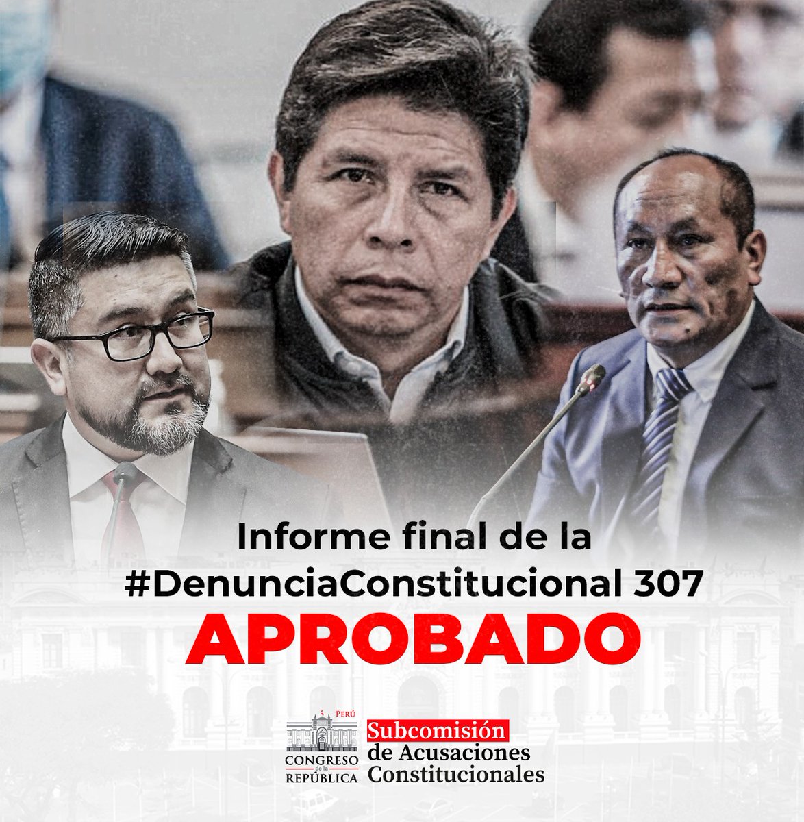 sac_congreso's tweet photo. Comisión Permanente aprueba Informe Final de la DC 307 que acusa a Pedro Castillo, en condición de expresidente, con 19 votos a favor, 09 en contra y 01 abstención. https://t.co/HJGEHXDhYk