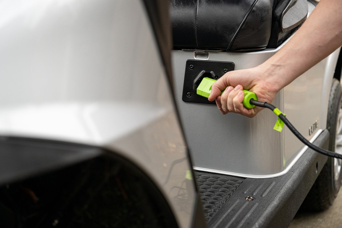 Go an entire day without recharging. Our ELiTE Lithium battery can outlast any golfer’s day, with an average of 3.3 rounds per battery charge. Save money, time, and protect the environment with our eco-friendly battery option.

#EZGO #EZGOGoodToGo