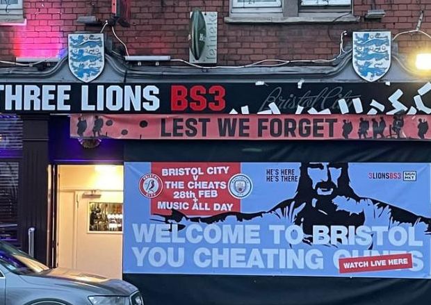 TristanCorkPost's tweet photo. The Three Lions in Bedminster Bristol is ready to welcome Pep Guardiola's Manchester City team at the end of February... https://t.co/shUf5HTjZV