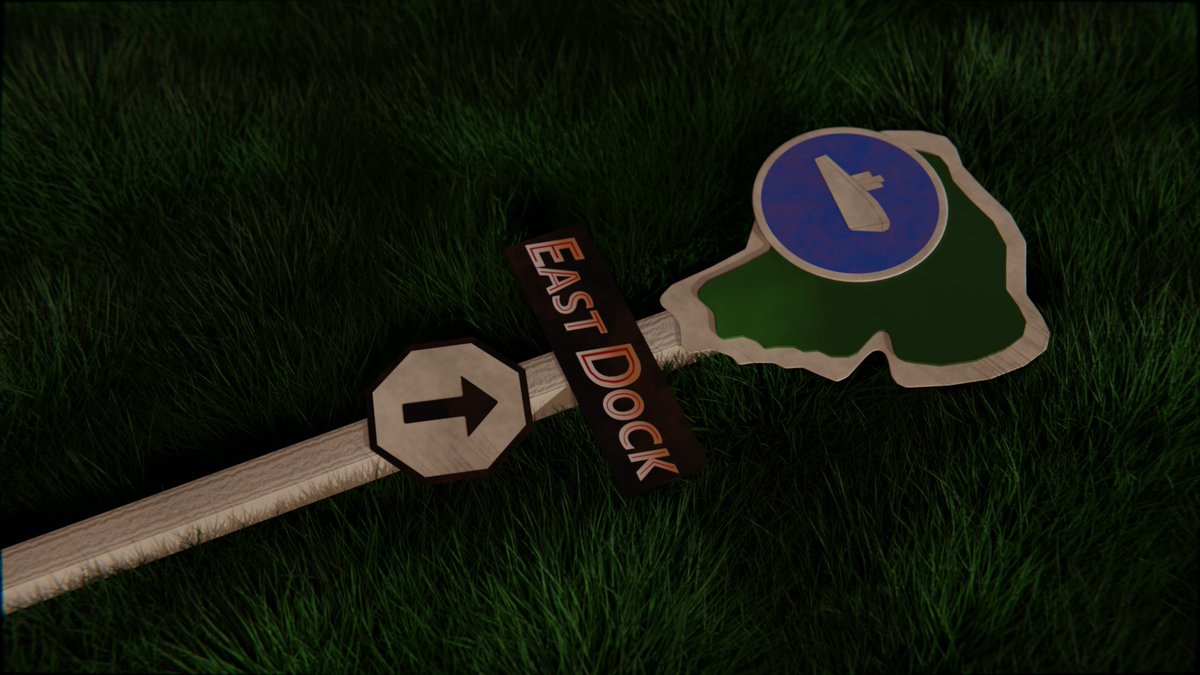 DavidHodson8's tweet photo. This week’s Blender52 prompt was lost, I drew a blank but with Amy on a 90’s fixation this month she suggested Jurassic park’s east dock sign. #blender #Blender52 #blenderrender #Lost #jurassicpark #EastDock https://t.co/8nUmWz9fps