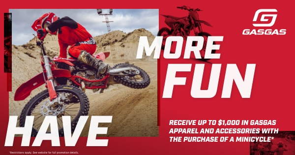 Lethbridgehonda's tweet photo. Want to HAVE MORE FUN?! Qualified customers can now receive up to $1,000 in GASGAS APPAREL and/or ACCESSORIES with the purchase of select GASGAS MINI MX models available at Lethbridge Honda Centre. https://t.co/DdIP3wGKbN