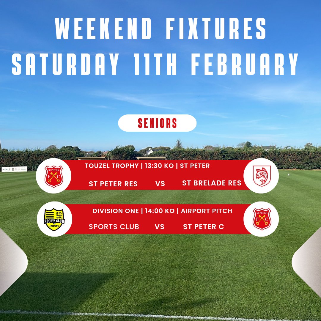 𝙏𝙊𝙈𝙊𝙍𝙍𝙊𝙒'𝙎 𝙁𝙄𝙓𝙏𝙐𝙍𝙀𝙎;

The Reserves hope to progress in the Touzel Trophy against <a href="/StBreladesFC/">St. Brelade FC</a>, whereas it's 3rd v 4th in Division One, as our C team make the short journey to the Airport pitch to play <a href="/SportsClubJers/">Sports Club Jersey</a>