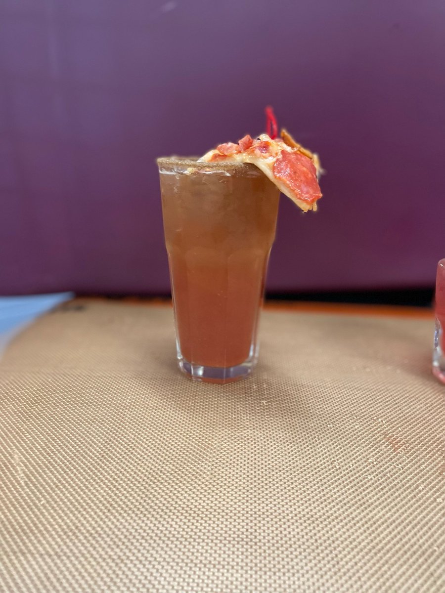 DontThinkDrink1's tweet photo. The "Burning Bastard Caesar" with a meat lovers pizza garnish, and a Dirty humming-bird.
@BestBarMix #HOS2080 @ACBartending1 https://t.co/X7qns71QC7