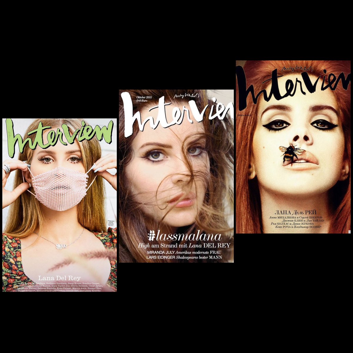 🚨 RUMOR: Ao que parece a capa de Lana Del Rey para a revista “Interview”será revelada na mesma data de lançamento da faixa “American Whore” ambas em 14 de fevereiro.

- Até então, qual é a capa favorita de vocês? 

- Lembrando que Lana também será capa da “Billboard”