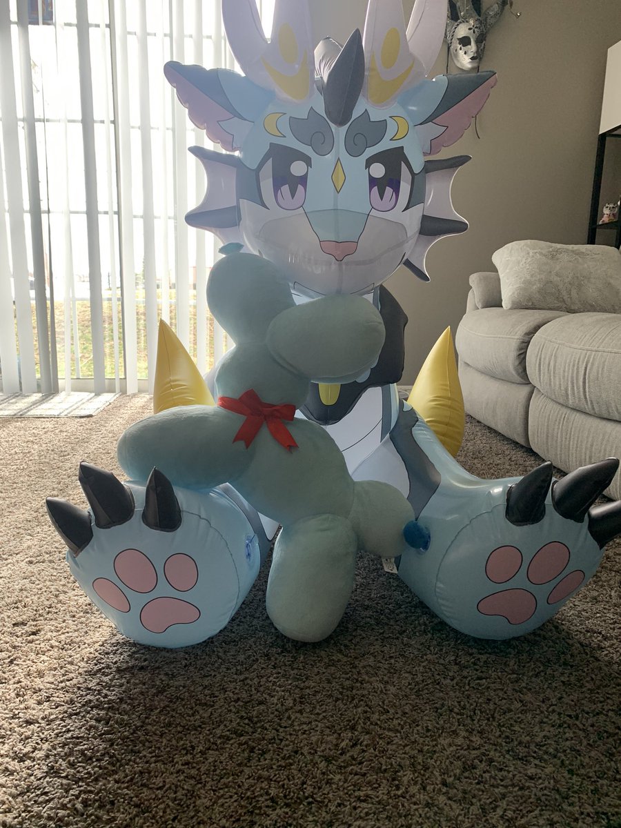 Look who arrived in the mail today! His name is Bo, and he’s already becoming fast friends with his inflatable counterpart, Kinyo! 🥺💕 #inflatable #pooltoy #pooltoys #balloon #balloondog #furry