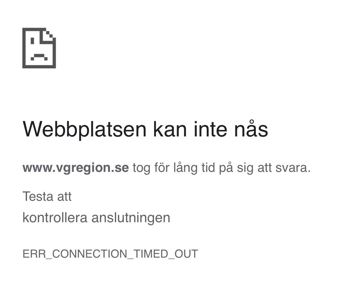 Just nu (fredag kväll) kan det vara svårt att nå vissa av våra externa webbplatser, exempelvis 1177.se och sjukhusens hemsidor. Orsaken är en överbelastningsattack.

Du kan känna dig trygg med att VGR:s förmåga att ge vård är oförändrad.