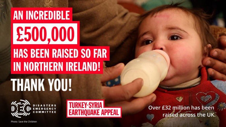 Caitlin_F_young's tweet photo. As always the response from the Northern Irish public in the 24 hours since the @decappeal launched their appeal for Turkey-Syria has completely blown all expectations out of the water. https://t.co/88P5si9FXu