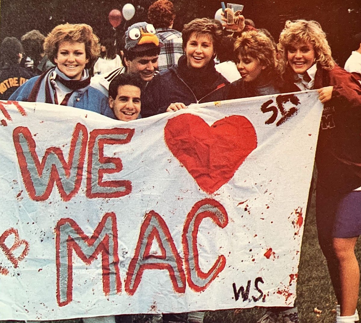McMasterAlumni's tweet photo. Students from the 80's showing some love for Mac! #FlashMacFriday https://t.co/xxm2zYvRtA