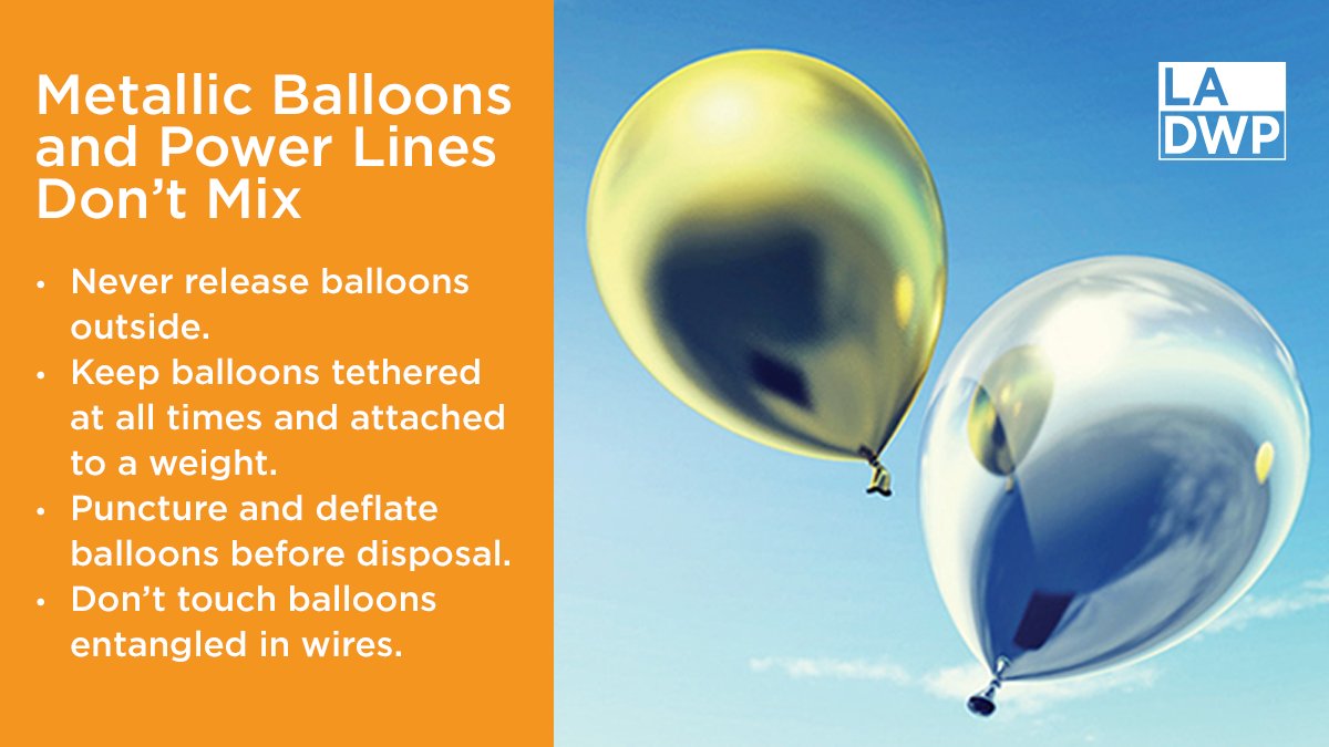 LADWP's tweet photo. Stray metallic balloons cause power outages. Celebrate #ValentinesDay safely by keeping your balloons tied down. #BalloonSafety https://t.co/58xov2gl5i