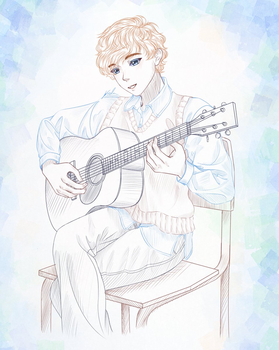 Sketch de mi Adomsona Ven tocando la guitarra cuando las cosas en Umbra aún eran paz y tranquilidad... 
Dibujar a mi niño precioso me en siemphace muy feliz ;U;
#Adomsona #originalcharacter