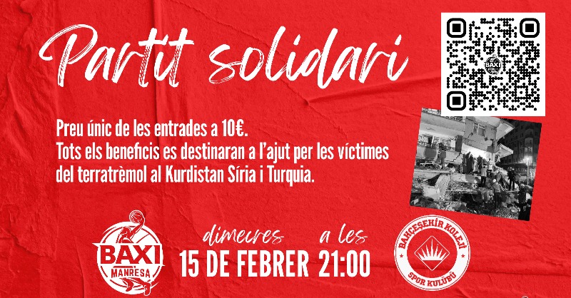 BasquetManresa's tweet photo. 🤲🏻 𝓢𝓸𝓵𝓲𝓭𝓪𝓻𝓲𝓽𝔂 𝓖𝓪𝓶𝓮
🇹🇷 ALL our ticket benefits in our game against @bkbasketbol will be given to help the victims of the earthquake
❤️ #Manresa wants to support the victims in Turkey, Kurdistan and Siria

#BasketballCL
🎟️ 𝘽𝙐𝙔 𝙉𝙊𝙒 𝙔𝙊𝙐𝙍 𝙏𝙄𝘾𝙆𝙀𝙏𝙎