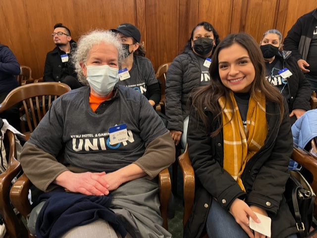 WLCTCNJ's tweet photo. Yesterday, Professor Morin, Ana Penaloza, and 2021 WLC and International Studies graduate, Ambar Cordero, attended a committee hearing at the State House. https://t.co/hd5hgAP1Ft