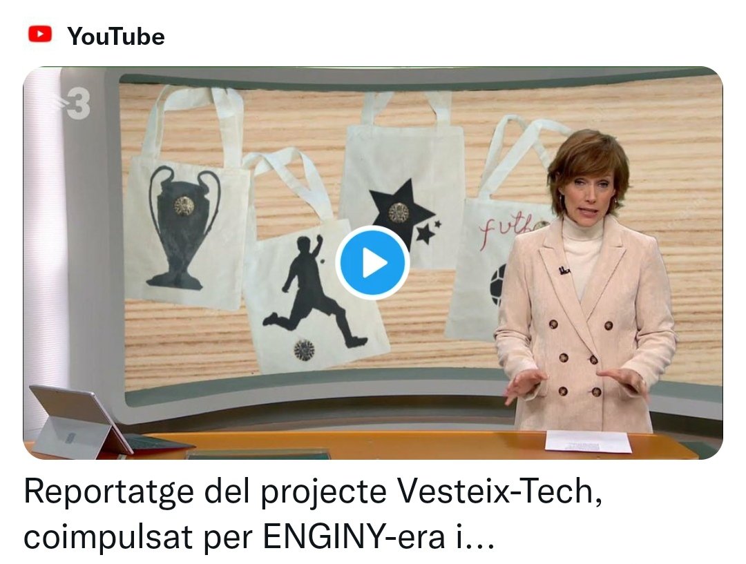 El projecte Vesteix-Tech, coimpulsat per <a href="/ENGINY/">Engin Yildirim</a>-era i <a href="/Qstura/">Qstura</a>, surt en el Telenotícies de TV3!

Prova pilot a l'institut de #Llagostera

✅Trenquem estereotips a través de la pràctica de la tecnologia vestible 💻🧵

Vídeo: youtu.be/I4DQpHheXEI