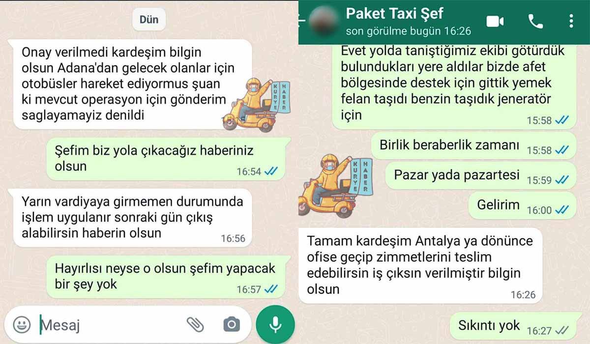 Sefa Güçlü isimli kurye, yardım amacıyla deprem bölgesine gittiği için işten çıkarılmış.