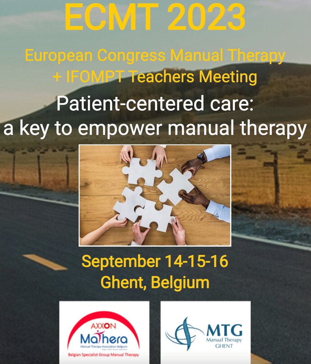 Welcome at #ECMT2023. Join us with <a href="/IFOMPT/">IFOMPT</a> board members and representatives to celebrate this 10th edition of European Congress Manual Therapy and <a href="/Mathera_be/">ABSG MT | MATHERA</a> 10th anniversary. Discover the program inclusive #IFOMPT Teachers Meeting: willbethere.be/ecmt2023/