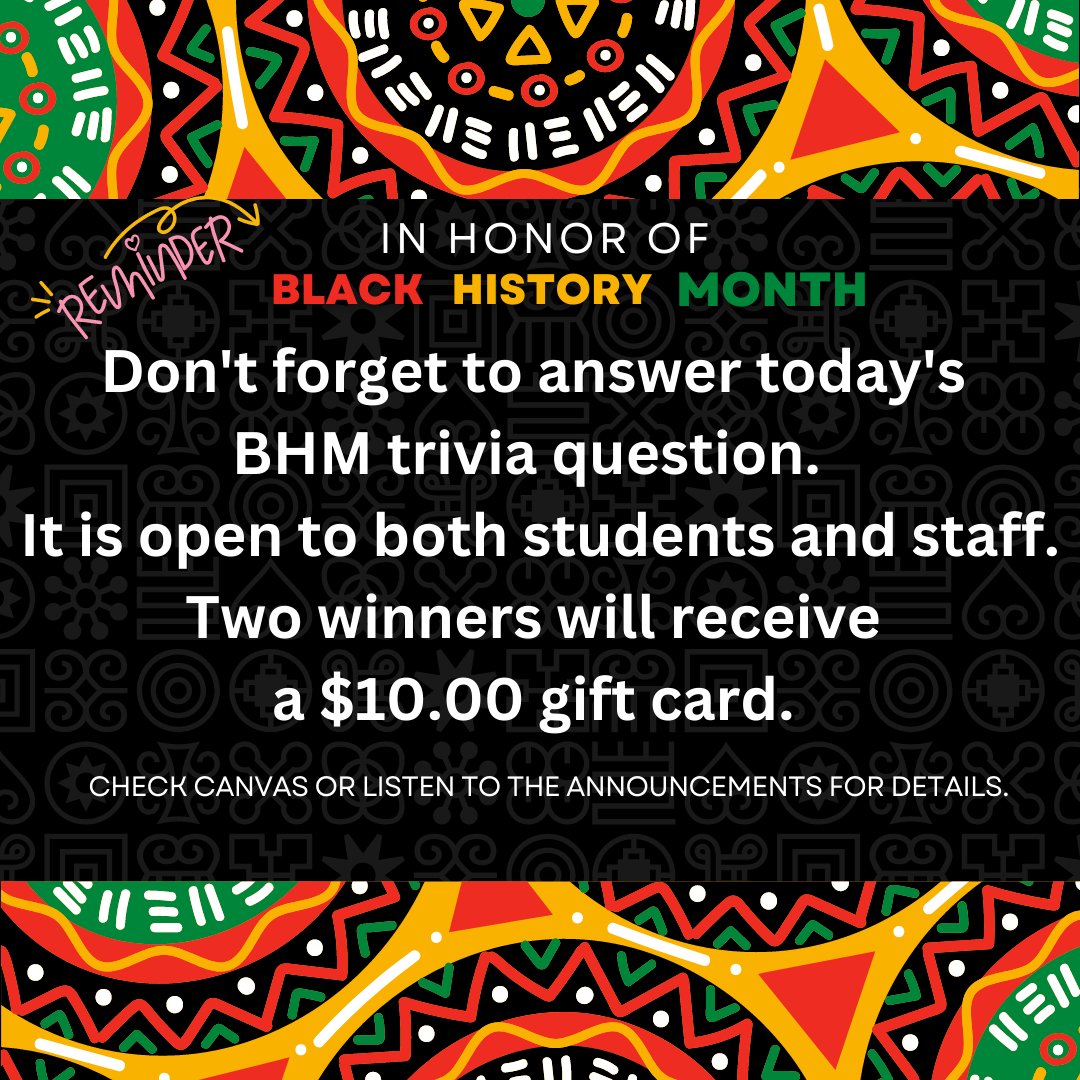 stormmediactr's tweet photo. Don't forget to check Canvas for this week's BHM trivia question! @chamberlainhigh @hubofschool @chs_legacy https://t.co/iG3Lk0XxLA