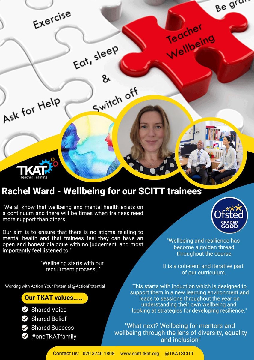 TKATSCITT's tweet photo. Come and #traintoteach with @TKATSCITT @TKATAcademies where #Wellbeing starts with our recruitment process #SharedVoice #SharedBelief #SharedSuccess #oneTKATfamily #ITT #resilience and #wellbeing has become a golden thread throughout the course #support #teachertraining https://t.co/VcilNEK8rn