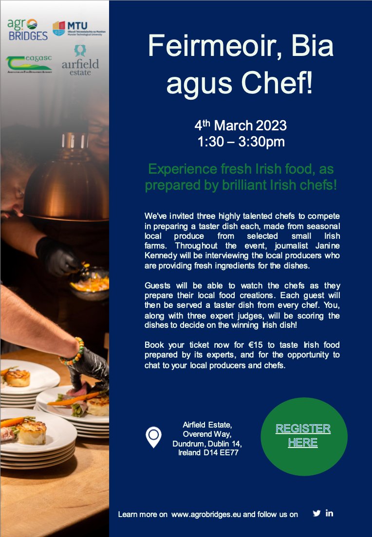 Delighted to announce that tickets are now available for our #LocalFood event!

Watch as 3 local chefs compete in preparing three delicious taster dishes for you, all made from #seasonal local produce from selected small #IrishFarms. 

Book tickets here -> airfield.ticketsolve.com/ticketbooth/sh…