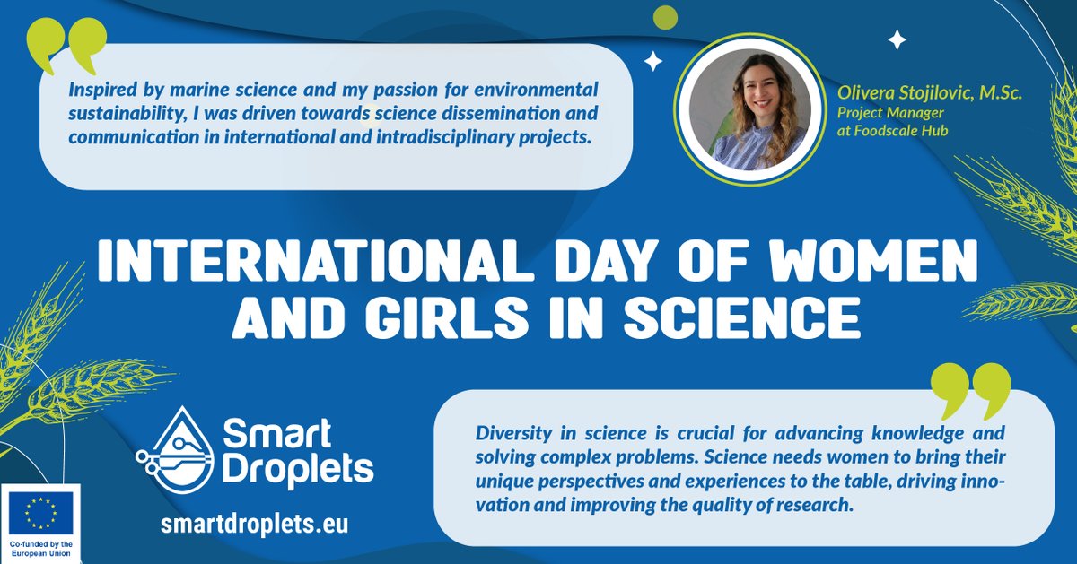 11th February is the International Day of Women & Girls in Science!
👩🏻‍🔬Olivera Stojilovic, Project Manager at Foodscale Hub believes that women contribute strongly to the development of #science. Thank you for being part of the consortium! 
#HorizonEurope #ResearchImpactEU