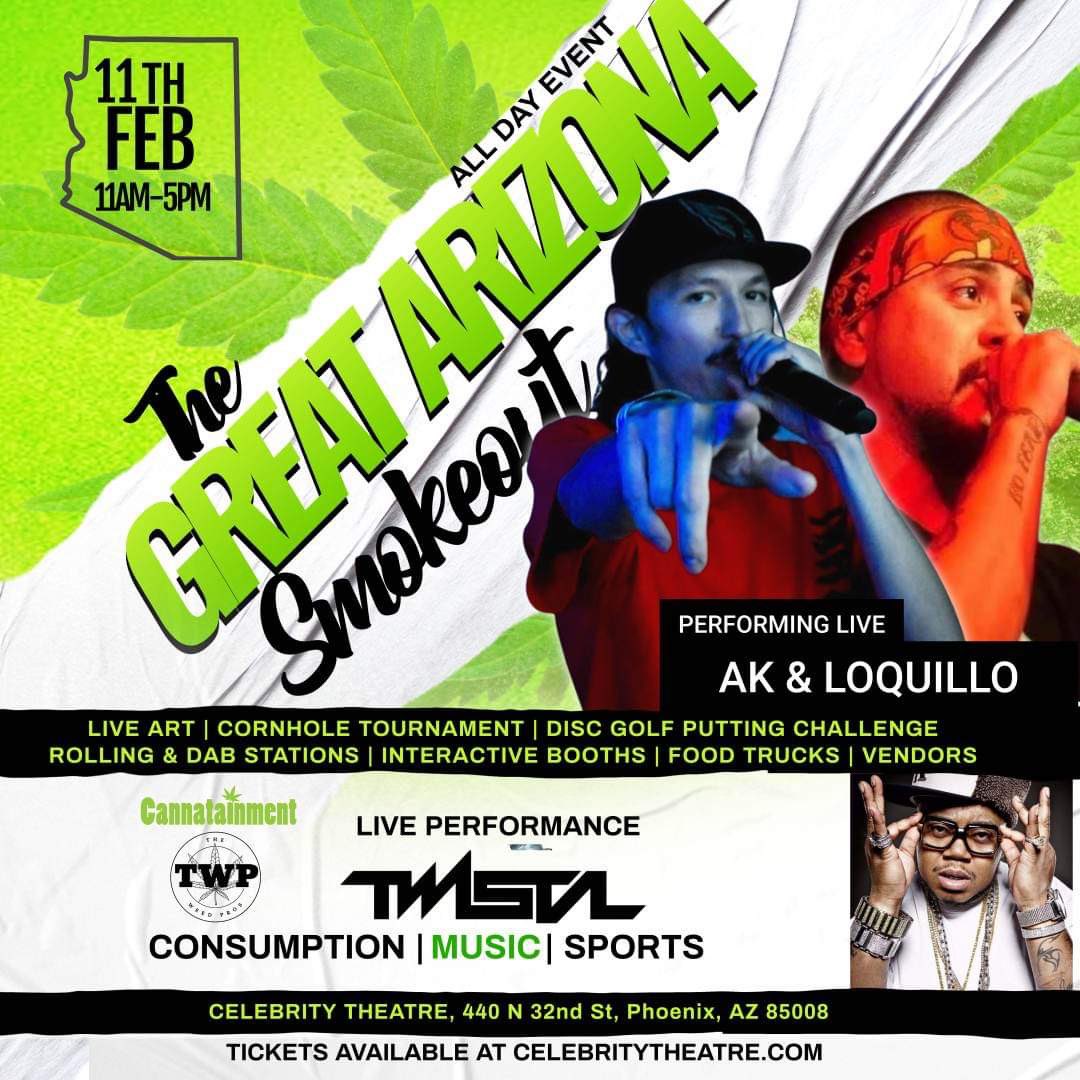 thenameis_AK's tweet photo. AK-Performing live this Saturday at the Great Arizona smokeout @celebtheatrephx all day event out side food,live art,vendors etc. DM me for tickets I can drop them off who’s ready to turn up on the super bowl weekend hosted by @twansac #2023 #hiphop #livemusic #artist #art https://t.co/noKt3ZFRUd