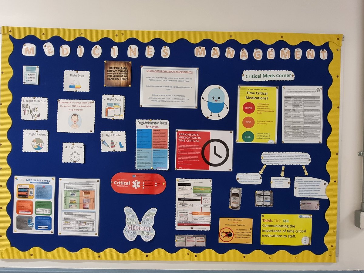 Updated our medicines management board today in Altnagelvin ED & our latest critical meds corner is all about PARKINSONS! #getitontime #timecriticalmedication #Parkinsons @WesternHSCTrust