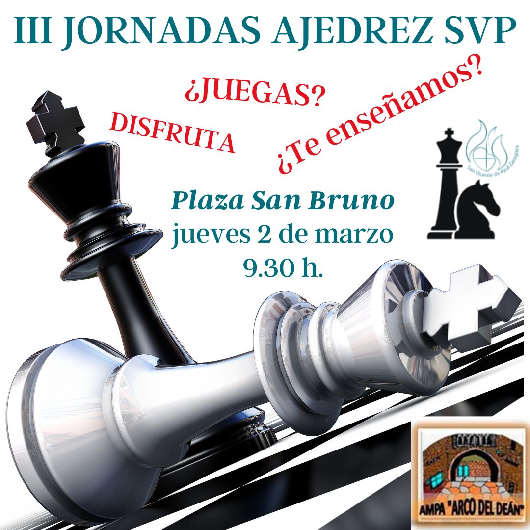 Las TERCERAS 💪 El 2 de marzo en #sanbruno puedes disfrutar del #ajedrez con el @SVP_Zgz.  
@NatiPrez4 estará a cargo de #infantil, <a href="/AlbertoBeraza/">AlberBeRo</a> coordinará a los mayores de #primaria y <a href="/sergiosvpz/">Sergio Martín</a> será el encargado de supervisar el #aps entre primer y segundo ciclo.