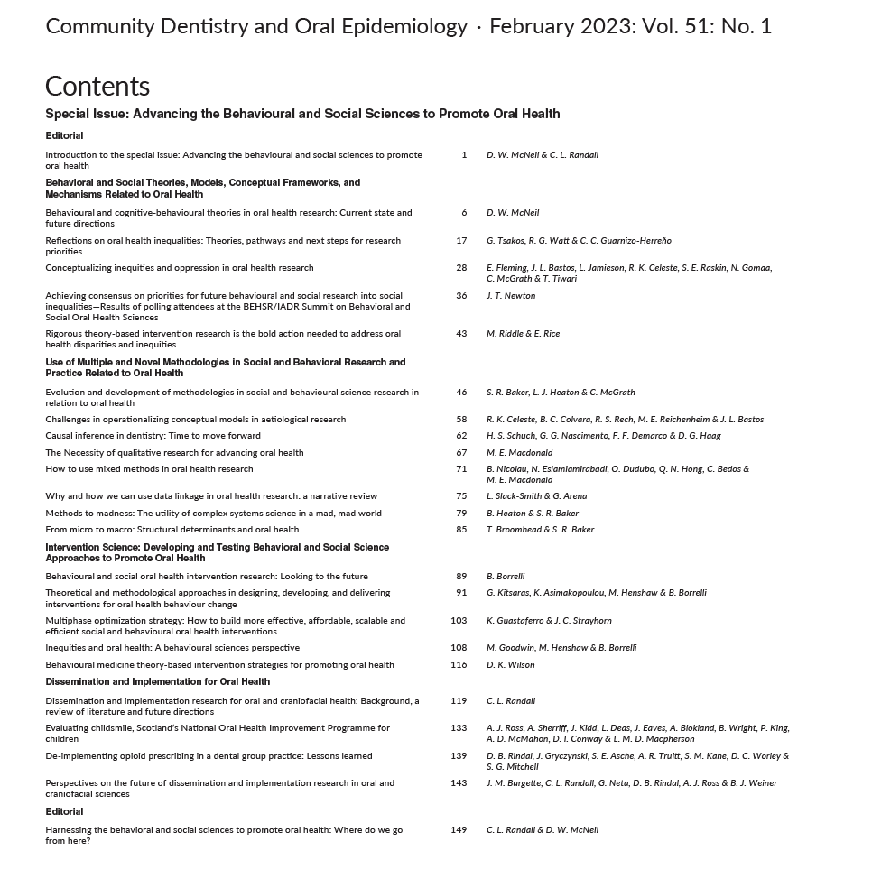 CommDentOralEpi's tweet photo. Advancing the Behavioural and Social Sciences to Promote Oral Health

Guest Editors: @dmcneil44 &amp; @cameronlrandall 

22 Original Articles &amp; 2 Editorials

2 years in the making

Many thanks to all of the authors and to the @WileyHealth team for help in making it happen 🙏 https://t.co/Tz8plx3yiK