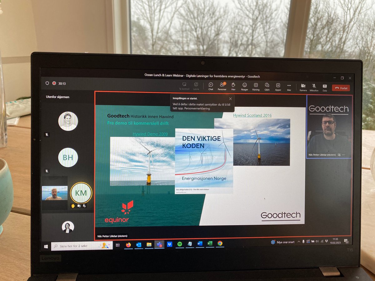 I dag hadde vi et spennende lunsj-webinar ☕med  Nils Petter Lillebø, Product &amp; Solution Manager i  Goodtech ASA . I denne podcasten om flytende havvind kan du lære om DEN VIKTIGE KODEN, som de har vært med å implementere🎧God lytt: podcasts.apple.com/.../energinasj…