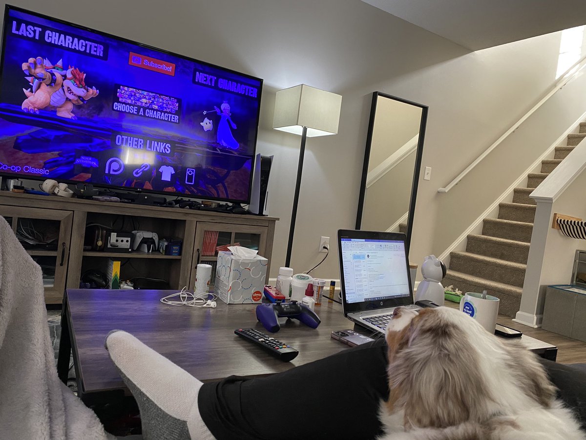 carolectic's tweet photo. Kooper is very into @Stephen_Georg and @Mal_Makes co-op classic let’s play this morning.

I’m pretty sure he’s rooting for the other guys tho 😂 https://t.co/VXq0JwwIWR
