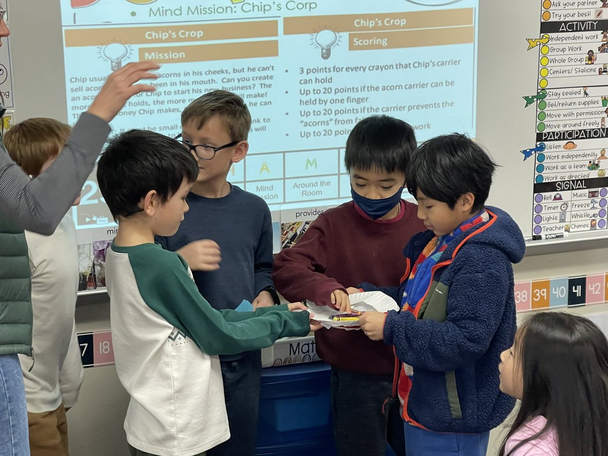 2nd Grade completed a Mind Mission during I &amp; I. They were given the task of creating an acorn holder to help Chip 🐿️ carry more acorns to start his new business. Their design had to be small enough for a chipmunk to carry &amp; sturdy enough to hold weight. #BelievePlanoISD