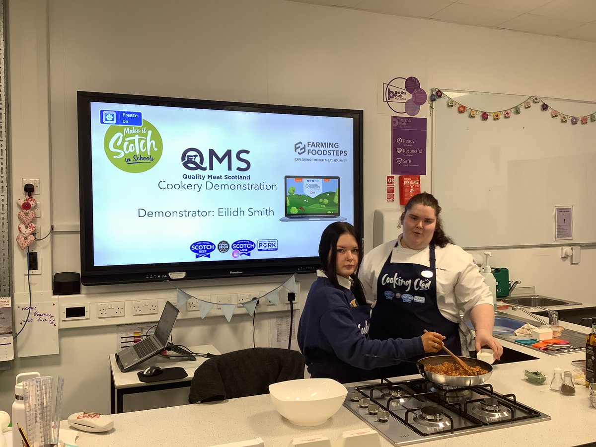 As part of their "Journey of a Main Meal" unit, S3 pupils enjoyed a visit from <a href="/qmscotland/">QMS</a> chef Eilidh Smith. Pupils helped Eilidh make Meatballs with Orzo and Tomato Sauce. We were delighted to use the Farming Foodsteps resources to teach pupils where their food comes from.