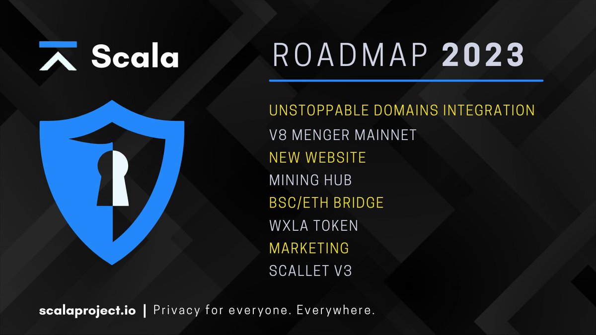 ScalaHQ's tweet photo. 🔥 We are excited to announce our roadmap for 2023 🔥

It consists of four main development priorities:
🔹  V8 Menger Mainnet
🔹  Mining Hub
🔹  BSC/ETH Bridge
🔹  Marketing https://t.co/KuKn67Rh61