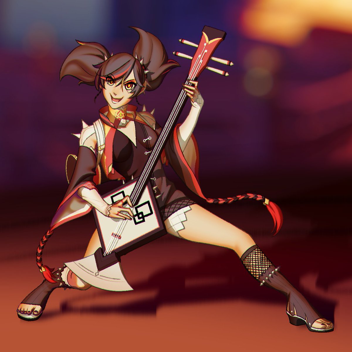 Azulla_00's tweet photo. Drawing Xinyan 辛焱 from Genshin Impact. I always ended up liking twintails characters for some reason. https://t.co/4Nz44Os4Qt