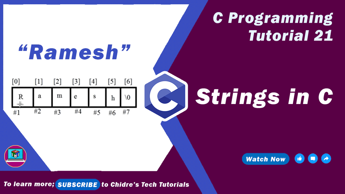 Learn How to work with Strings in C Programming Language.
Watch Now: youtu.be/MMcgSdM7qLg

Learn more: youtube.com/chidrestechtut…

#c #cprogramming #clangauge #programminglanguage #programming #coding #computerprogramming #computerscience #programmer #coder #developer