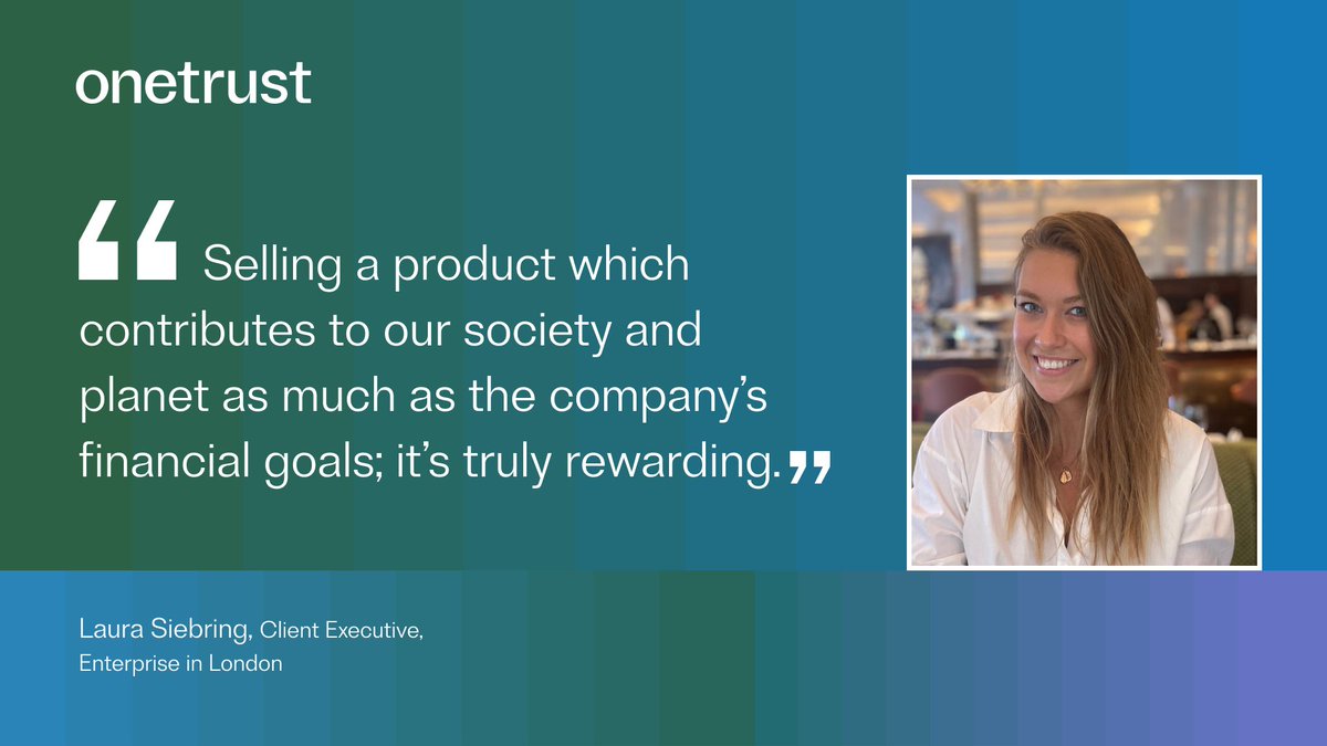 OneTrust's tweet photo. #OneTrust Enterprise Client Executive Laura Siebring, stays motivated by working with other talented and ambitious OneTrust team members while helping customers drive better results for people, the planet, and business. #OneTeamOneTrust
https://t.co/9CG9cnBfRw https://t.co/5bQ3JE6wkw