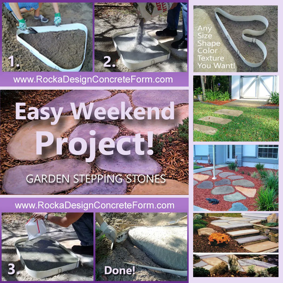 DIYstonemaker's tweet image. DIY and Create Garden Paths, Walkways, and Patios using Rocka Designs Flexible and Reusable Concrete Shaping, Stepping Stone Maker. Easy as 1-2-3.

You Can Do It, We Promise!

Visit ROCKA DESIGN Today!

buff.ly/2Pzkpxf