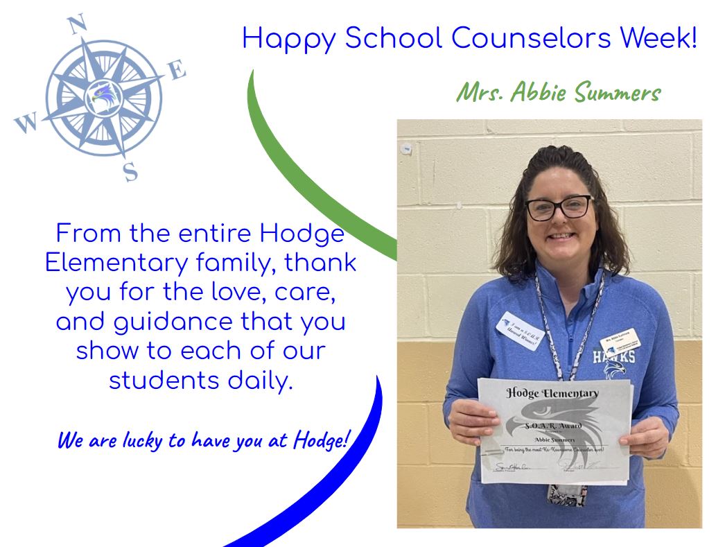 Happy School Counselors week to our amazing counselor, Mrs. Abbie Summers! Thank you for all that you do for our students and staff! #HawksSOAR