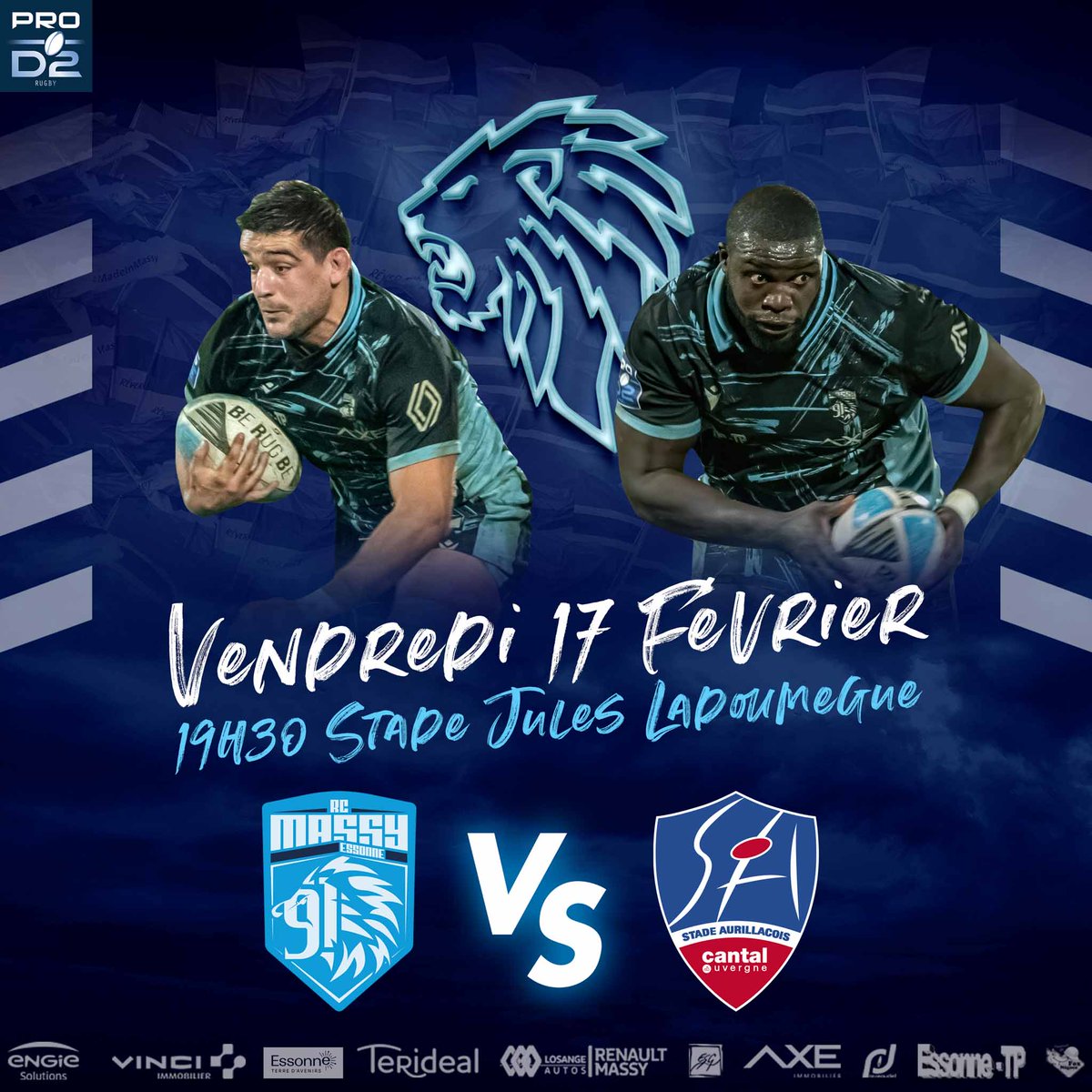 #JeuConcours ⚽🏃🏼‍♀️
Tentez de gagner 5 x 2 places pour le match de <a href="/rugbyprod2/">Rugby PRO D2</a> : <a href="/RCME91/">Rugby Club Massy Essonne</a> 🆚 <a href="/SArugbyofficiel/">Stade Aurillacois Cantal Auvergne</a> + 1 maillot dédicacé du RCME !

🗓️ Vendredi 17/02 à 19h30
🏟️ Stade Jules Ladoumègue

🍀 Tirage au sort le 15/02 parmi les RT et abonnements