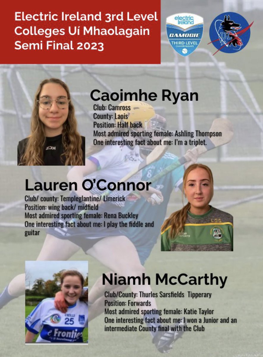 ul_gaa's tweet photo. The second last shot of our Uí Mhaolagain Panel Player profiles.  
Best of luck girls.
 
@3rdLevelCamogie Uí Mhaolagain Cup Final 2023
@ul_gaa v @TUDublinCCGAA 
📍 @UCDGAA 
⏰ 8pm

#FirstClassRivals 
@meathcamogie @LimCamogie https://t.co/ym9upQN3vu