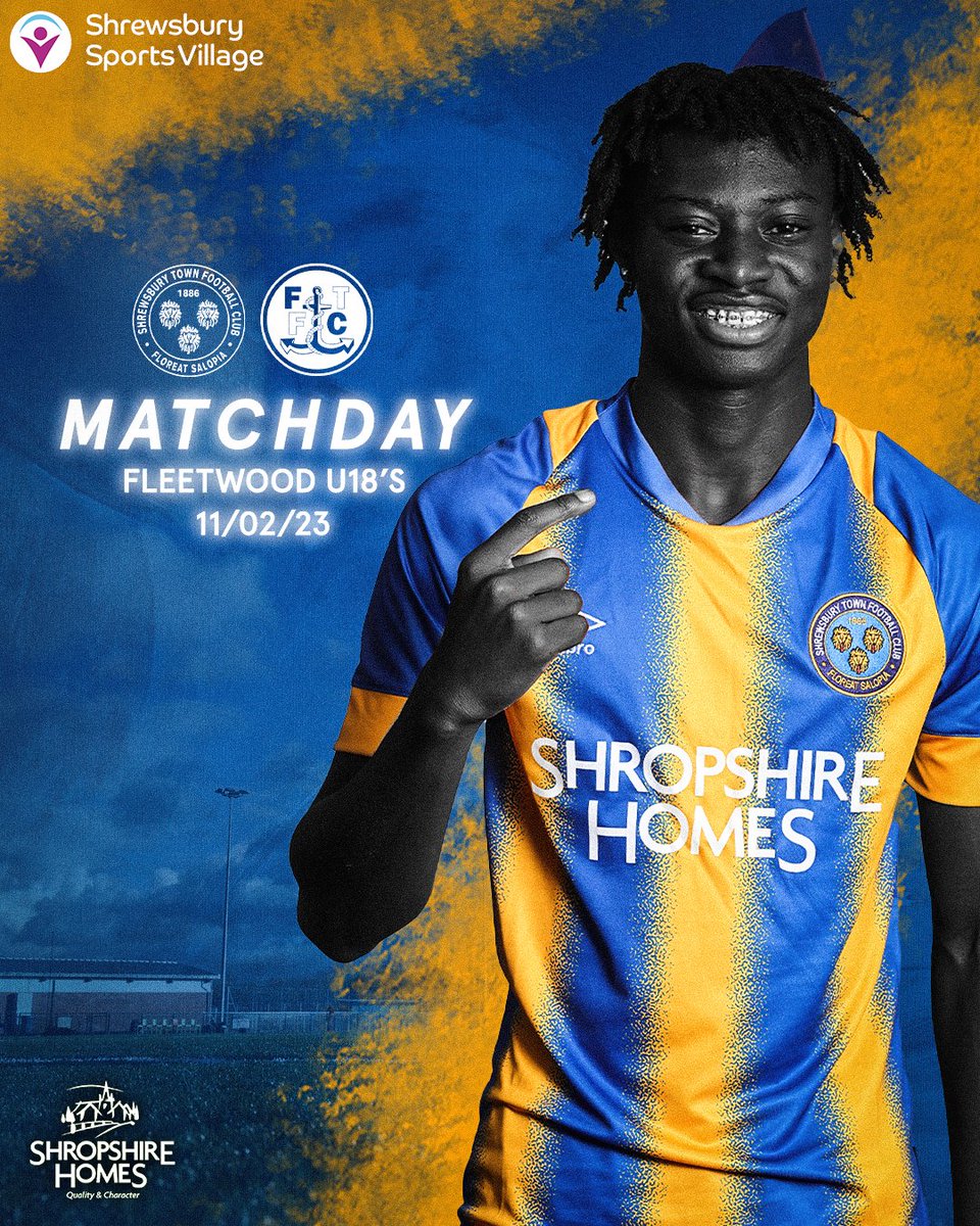 It's Matchday!

Our U18's are back in league action as they host <a href="/academyftfc/">Fleetwood Town Academy</a>!

🗓️ 11th February 2023
⏰ 11am KO
🏟️ Shrewsbury Sports Village, SY1 4RQ 

🔷🔶 | #Salop