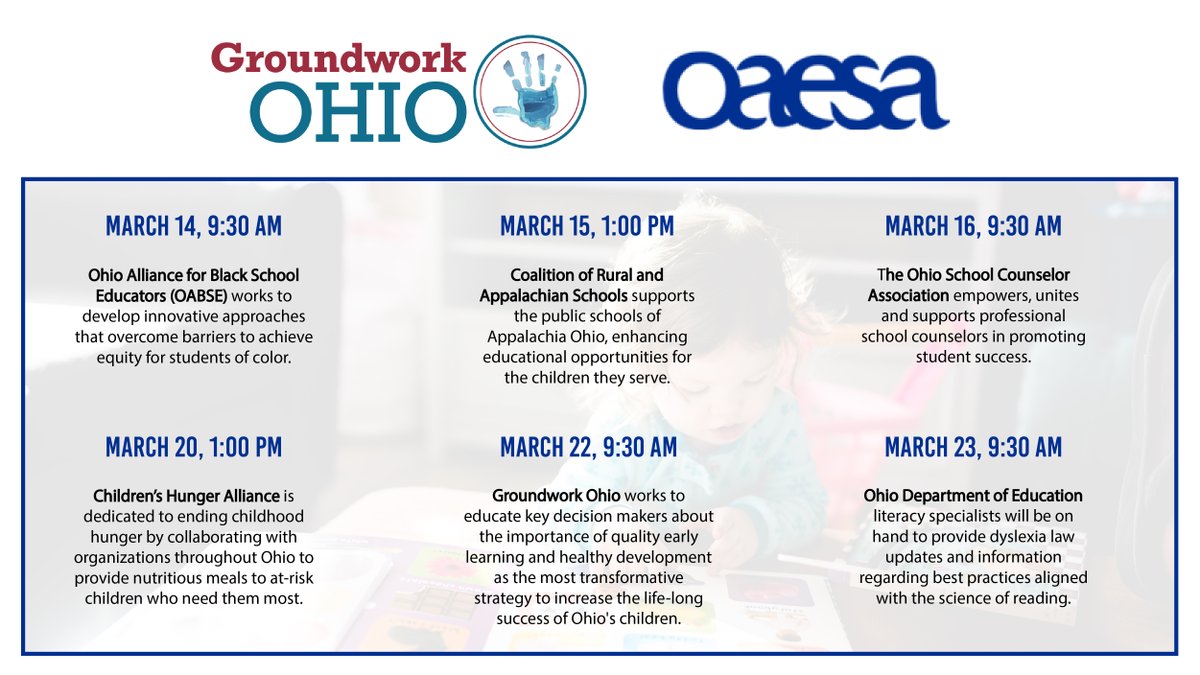GroundworkOhio's tweet photo. We're excited and honored to be on the schedule for @OAESA's spring meetings. Looking forward to seeing other education advocates and elementary educators there! https://t.co/IPFqwbwder https://t.co/iASWWK9DGH