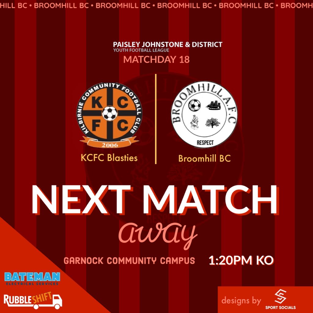 ⚽️ | 𝐏𝐉𝐃𝐘𝐅𝐋 𝐋𝐄𝐀𝐆𝐔𝐄
Tomorrow we are away down the road to Garnock to play KCFC Blasties in the league. Kick off is 1:20pm.