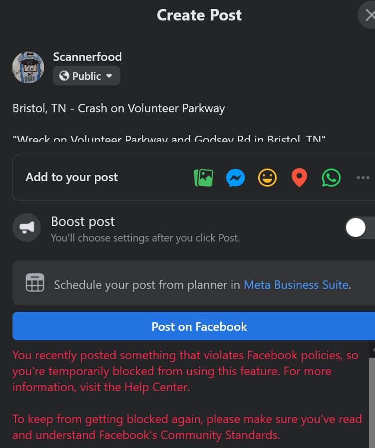 scannerfood's tweet photo. Well, It finally happened. We shared a post about the Northwood Basketball game fight in Saltville, VA and got 24 hrs of Facebook Jail. Unable to appeal or dispute, so we are off the air... https://t.co/rtIRQelWtw